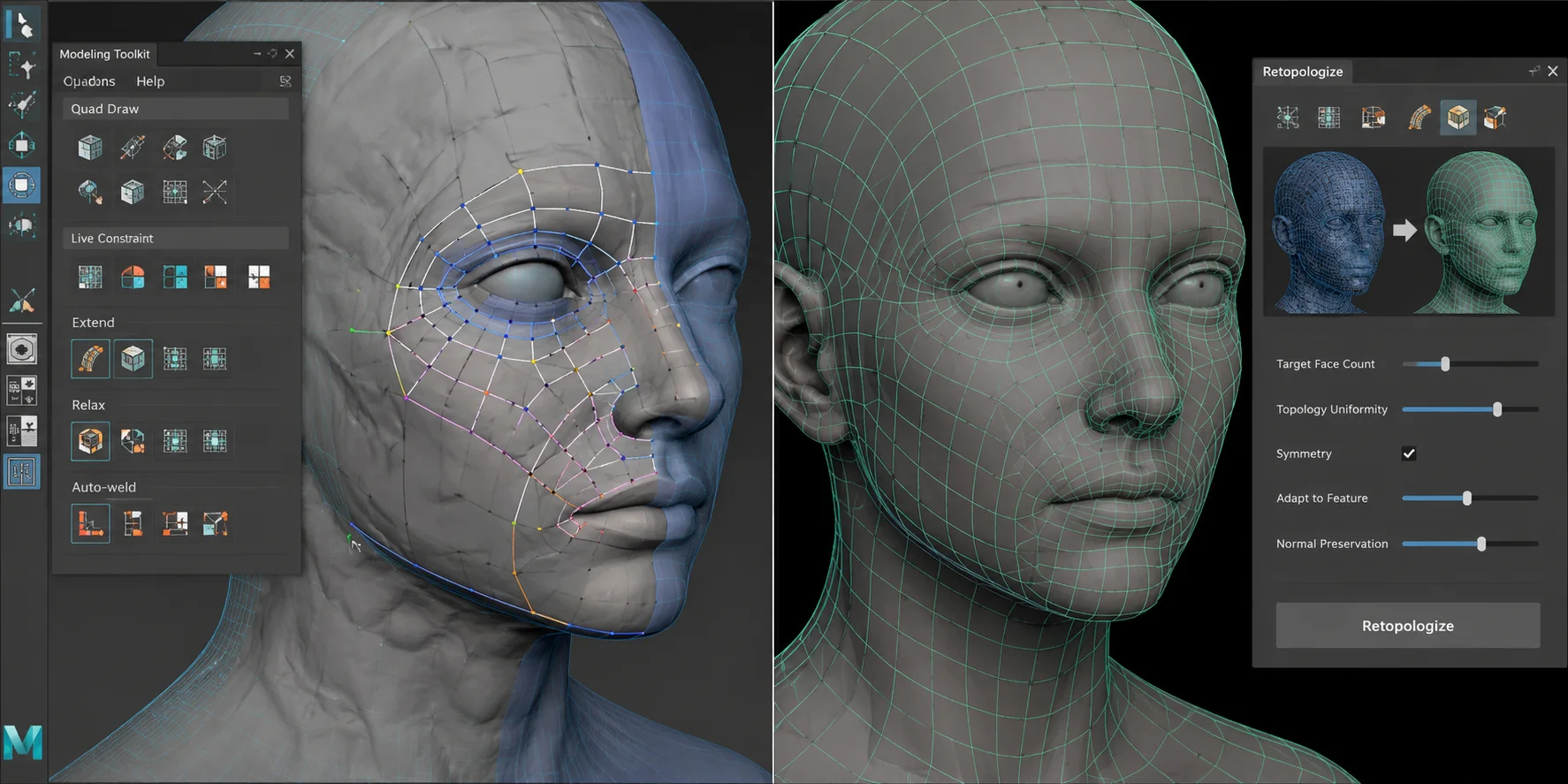 maya quad draw retopology