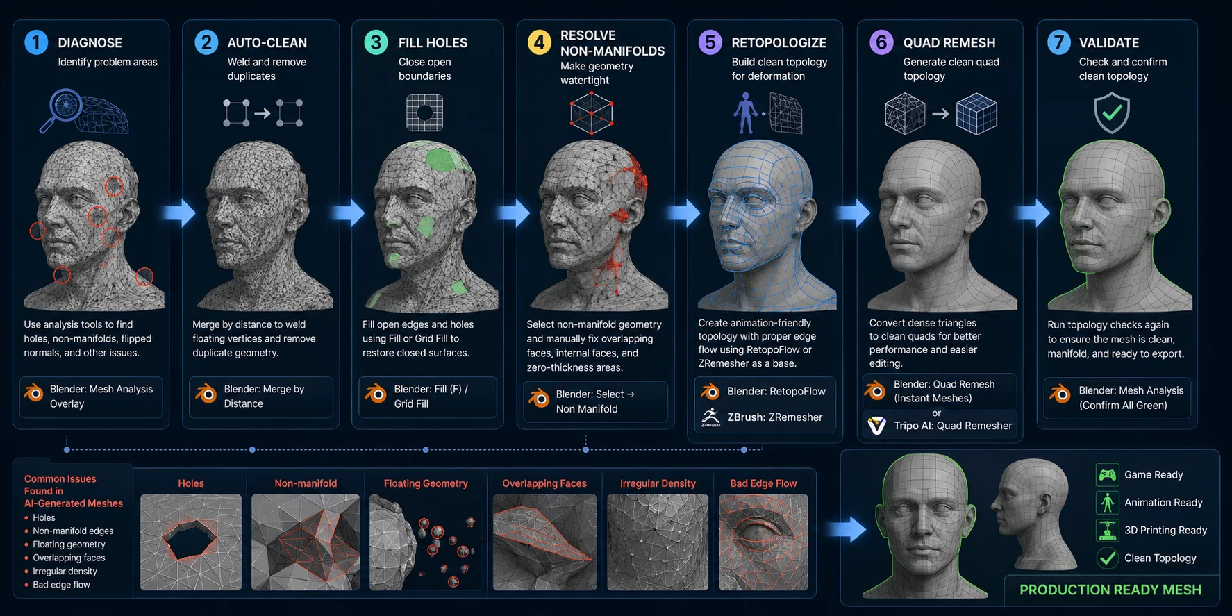 why ai 3d models have bad topology how to fix bad topology in ai generated models a repair workflow