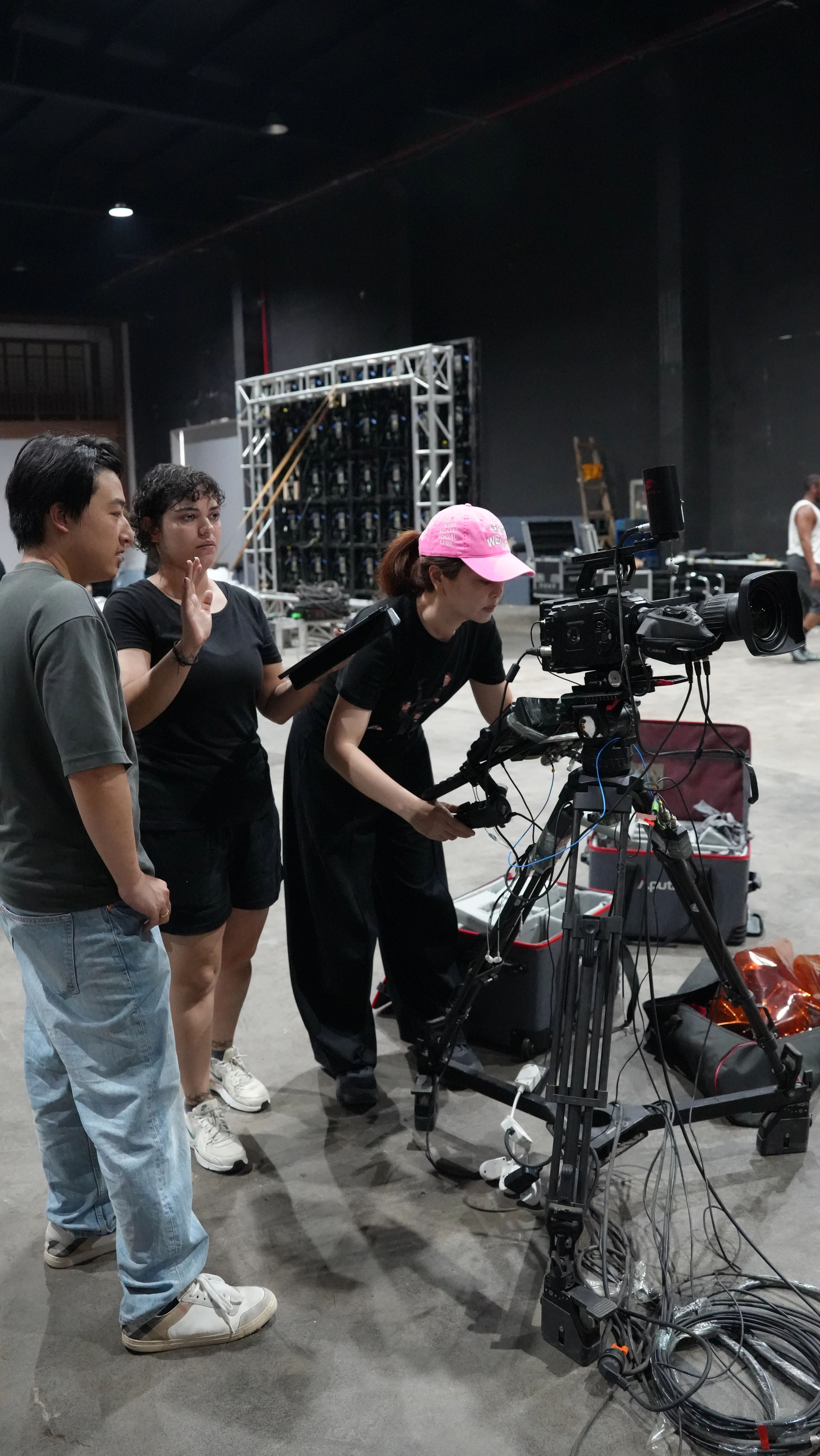 Students operating a cinema camera during the NYU Shanghai practicum