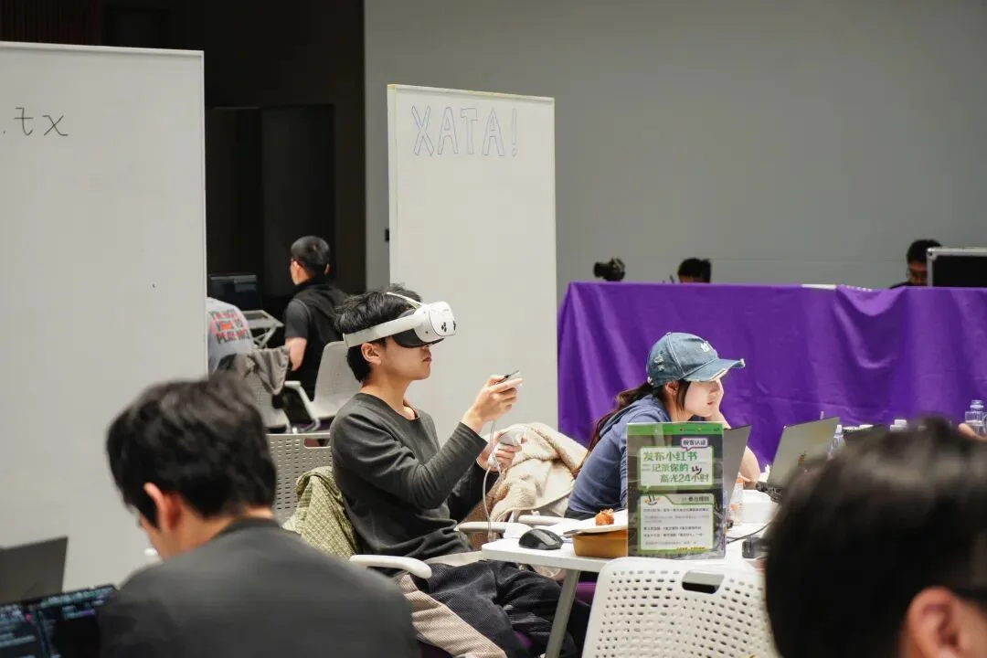 A participant testing a VR prototype during the hackathon